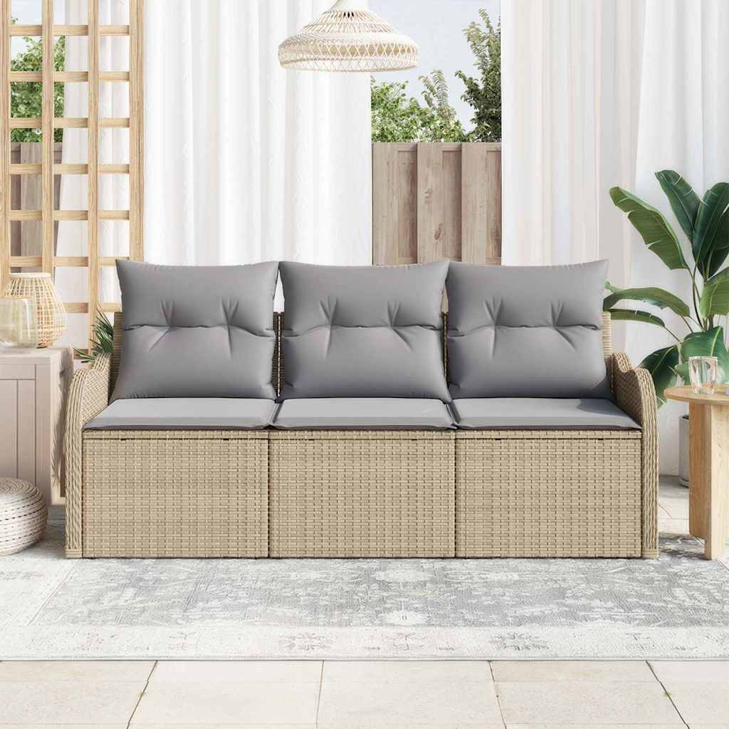 vidaXL 3-delige Tuinbankenset met kussens poly rattan beige