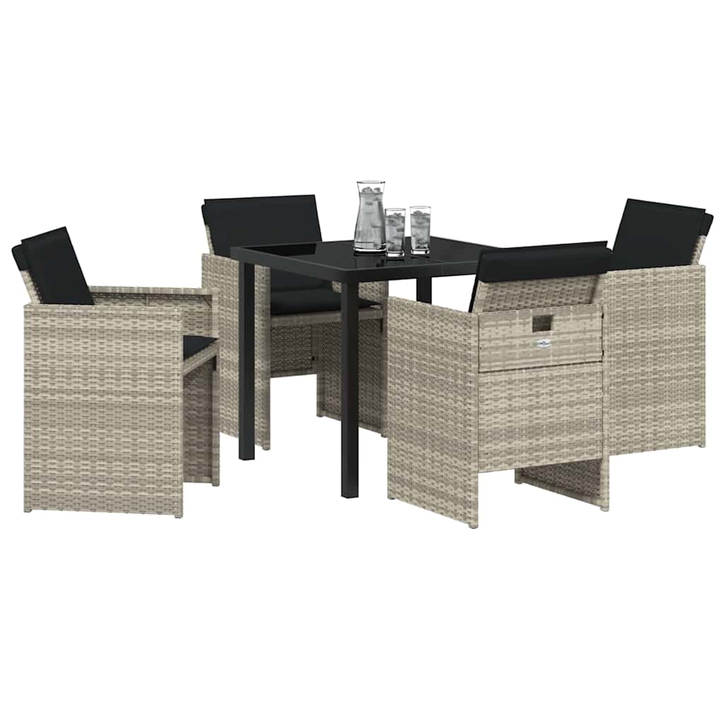 vidaXL 5-delige tuin eettafel set met kussens, lichtgrijs poly rattan