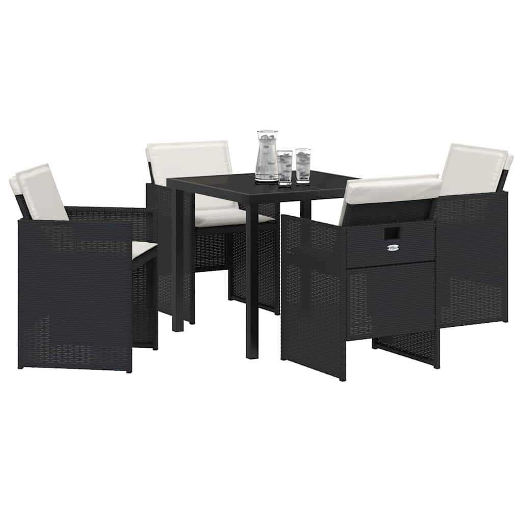 vidaXL 5-delige tuintafel met kussens, zwart poly rattan