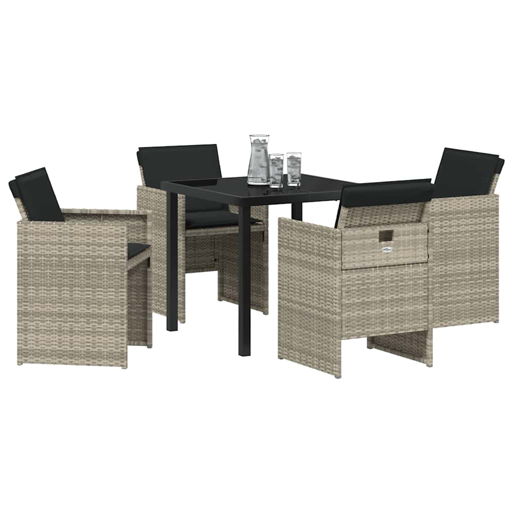 vidaXL 5-delige tuinset met kussens in lichtgrijs poly rattan