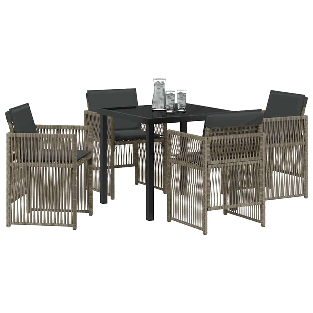 vidaXL 5-delige tuinset met kussens, grijs poly rattan