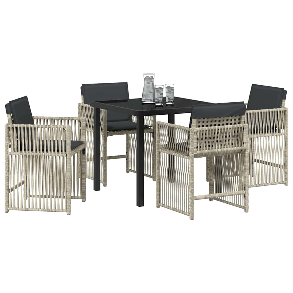 vidaXL 5-delige tuinset met kussens in lichtgrijs poly rattan