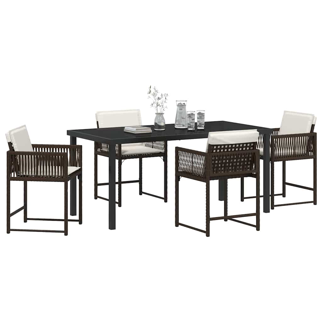 vidaXL 5-delige Tuinset met Eettafel en Kussens - Bruin - Poly Rattan