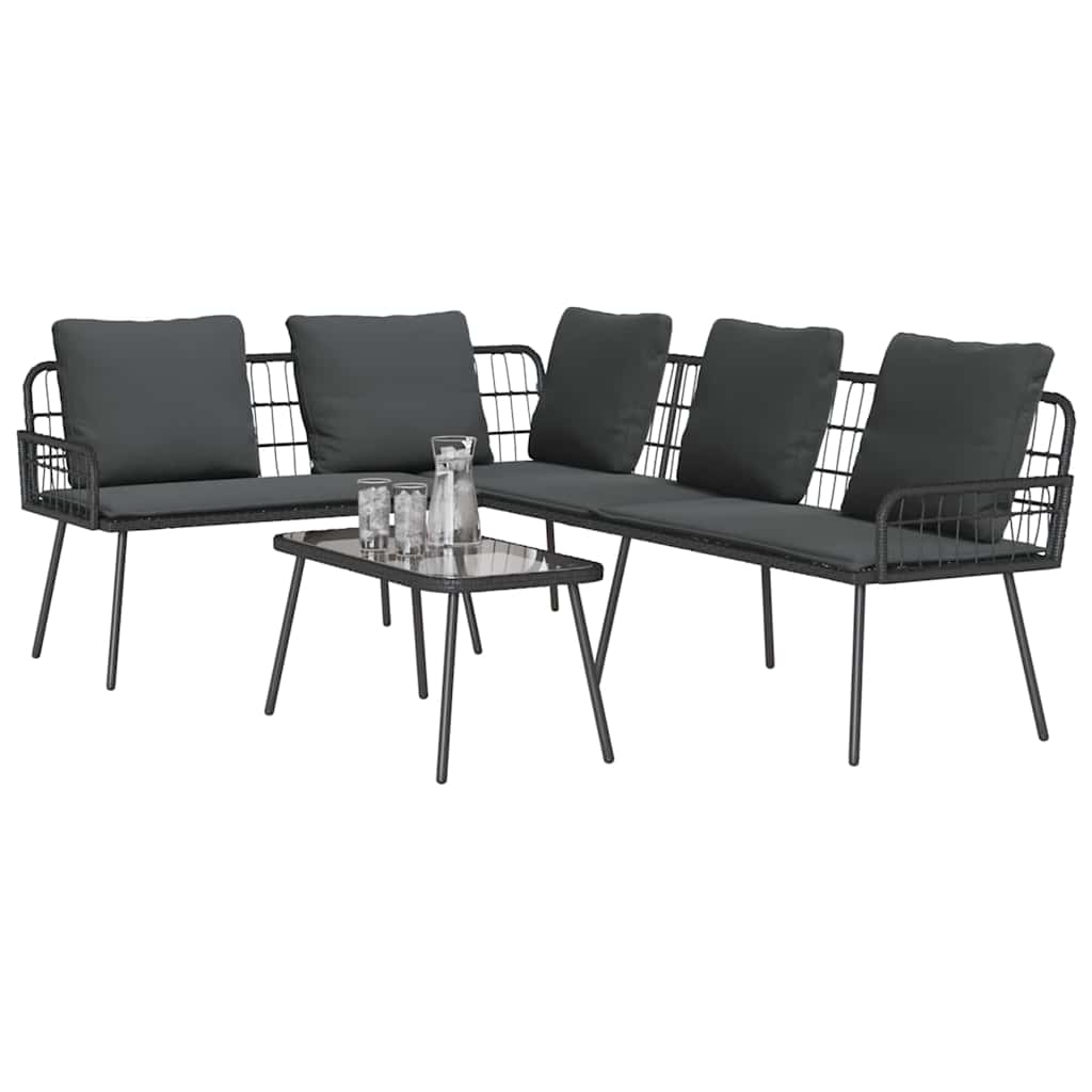 vidaXL 2-delige Tuinset Sofa met Kussens Zwart Poly Rattan