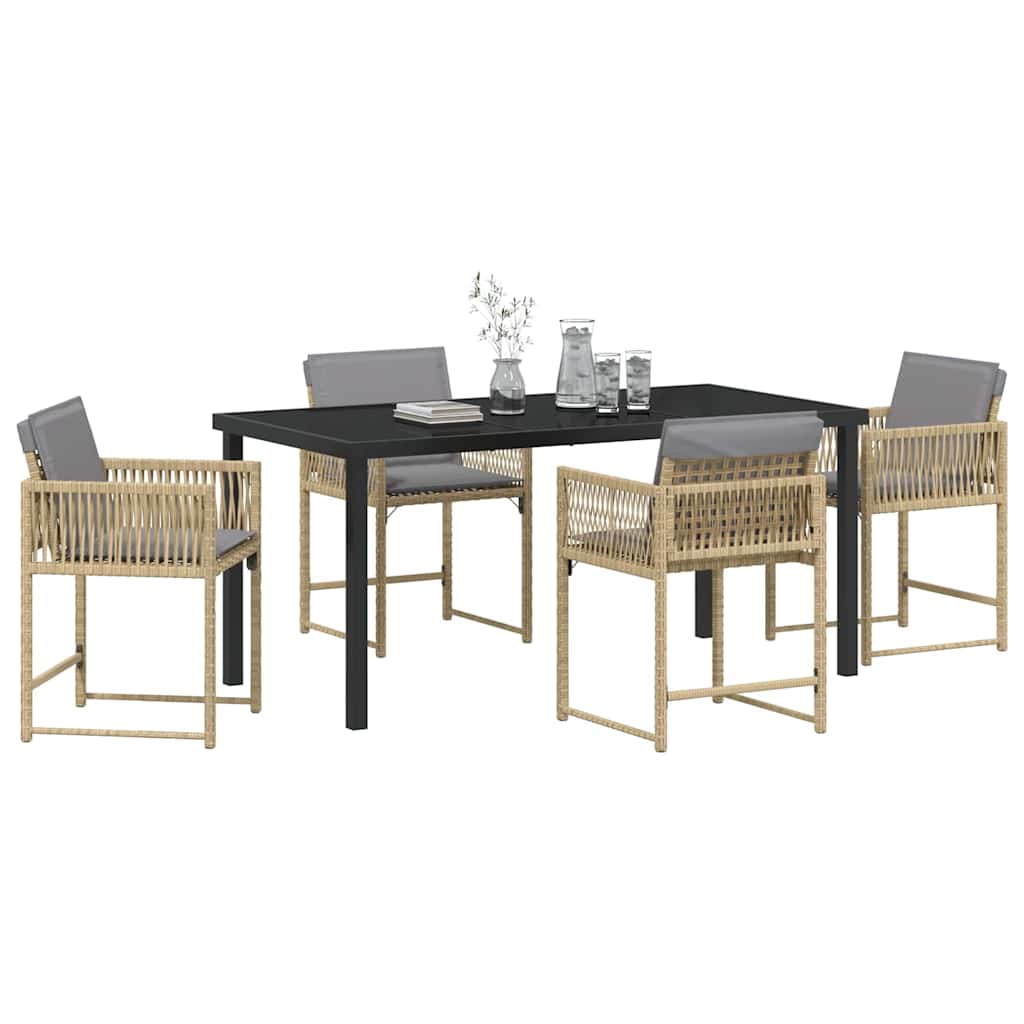vidaXL 5-delige tuinset met eettafel en kussens in beige poly rattan