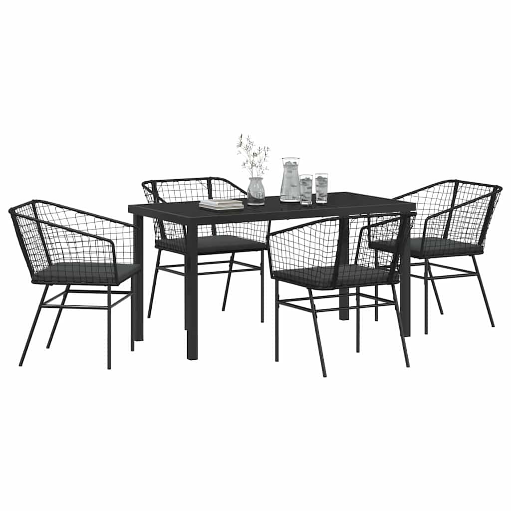 vidaXL 5-delige tuinset met kussens in zwart poly rattan