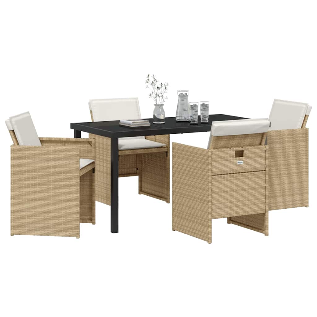 vidaXL 5-delige tuinset met kussens in beige poly rattan
