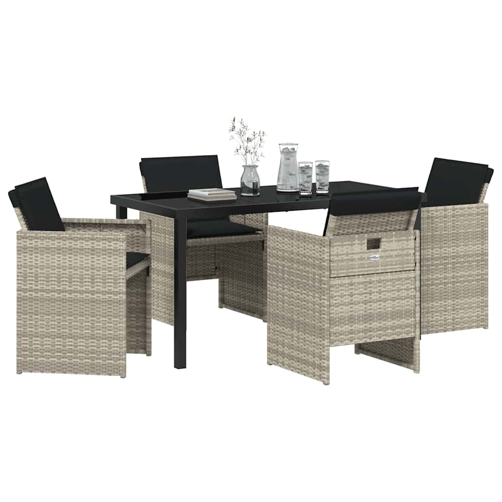 vidaXL 5-delige tuinset met kussens in lichtgrijs poly rattan