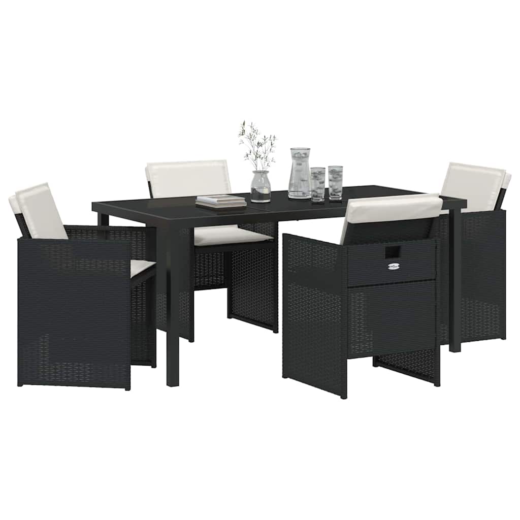 vidaXL 5-delige tuinset met kussens in zwart poly rattan