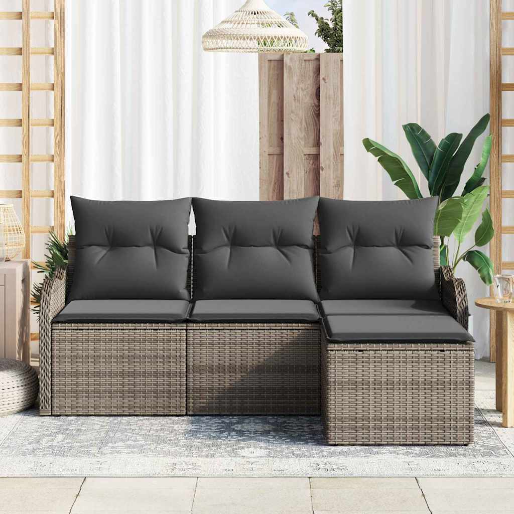 vidaXL 4-delige tuinsofa set met kussens in het grijs van poly rattan