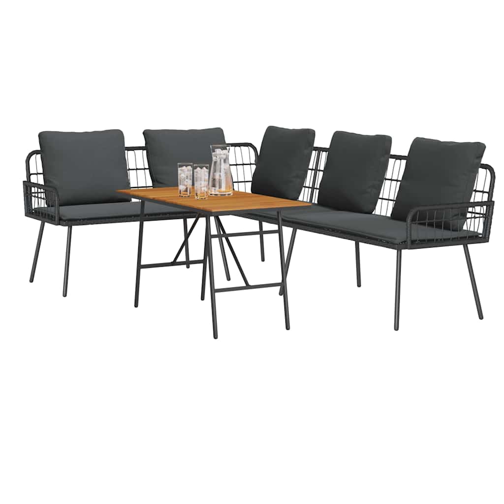 vidaXL 2-delige tuinbank set met kussens zwart poly riet