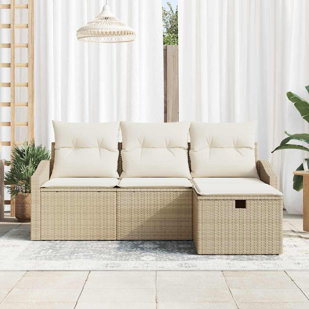 vidaXL 4-delige tuinset met kussens in beige poly rattan