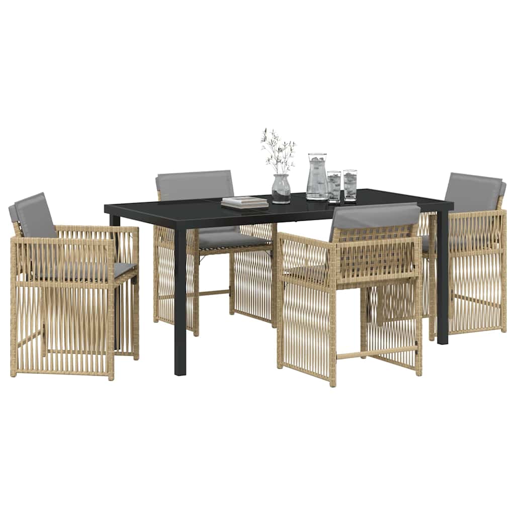 vidaXL 5-delige tuinset met kussens in beige poly rattan