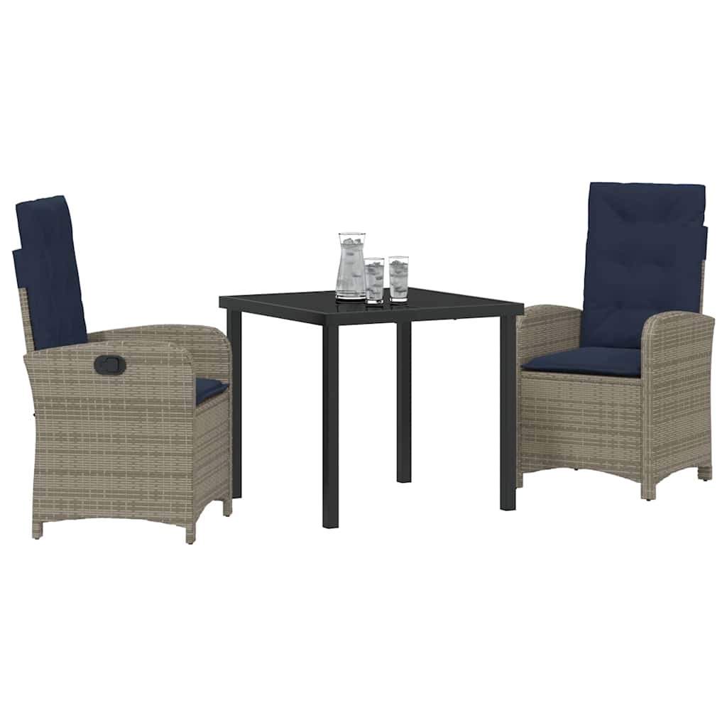 vidaXL 3-delige Tuinset met Kussens - Grijze Poly Rattan