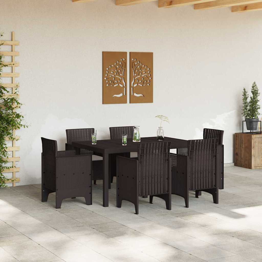 vidaXL Tuin Eettafel Set 7 pcs Bruin PE rattan