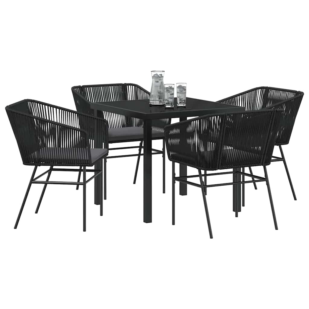 vidaXL 5-Delige Tuin Eetset Met Kussens Zwart Poly Rattan