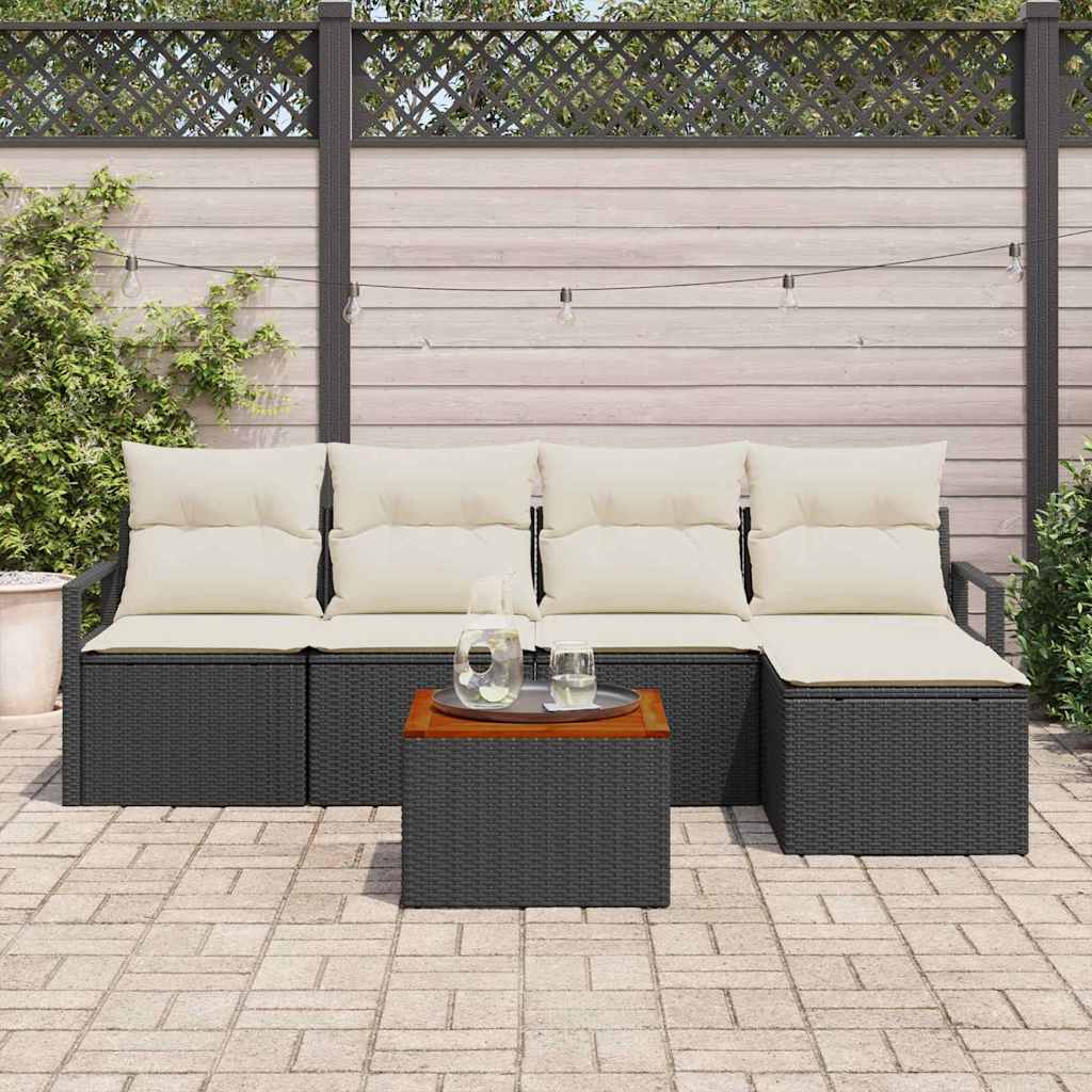 vidaXL 6-delige tuinset met kussens in zwart poly rattan en acaciahout