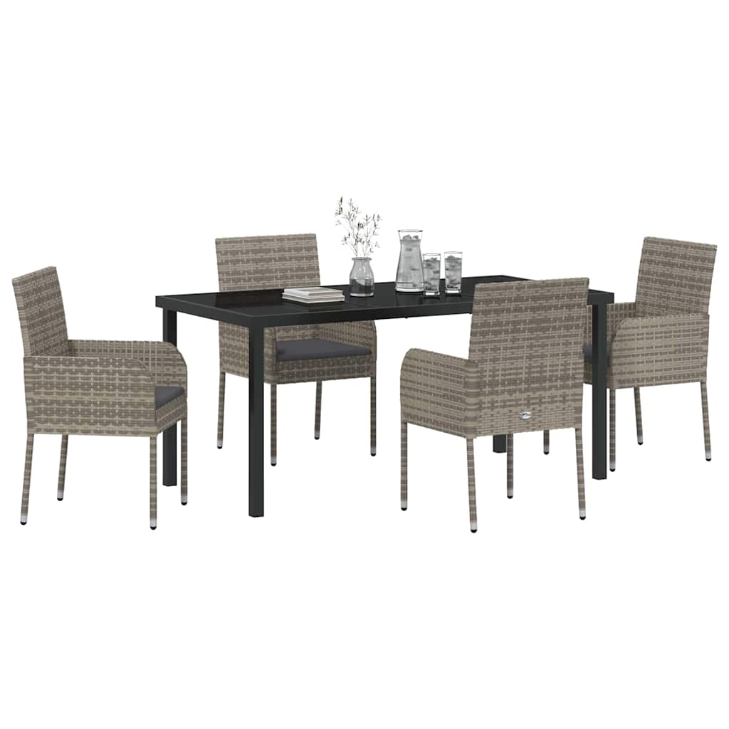 vidaXL 5-delige Tuinset met Kussens - Grijs Poly Rattan