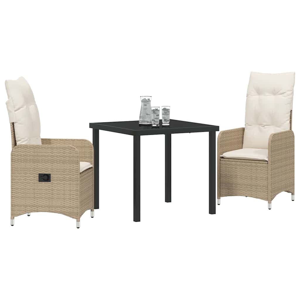 vidaXL 3-delige Tuinset met Kussens Beige van Poly Rattan