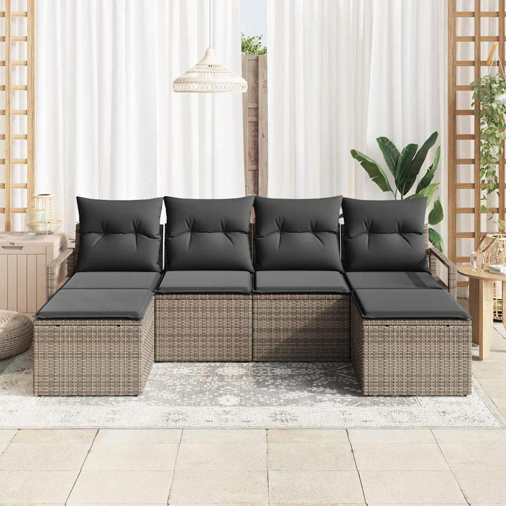 vidaXL 6-delige tuinsofa set met kussens in het grijs van poly rattan