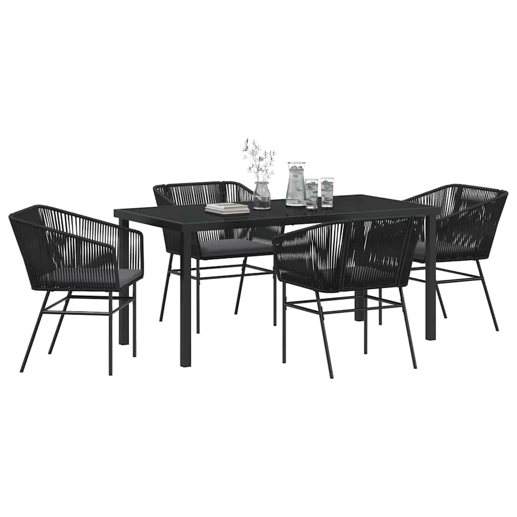 vidaXL 5-delige Tuindiner Set met Kussens Zwart Poly Rattan