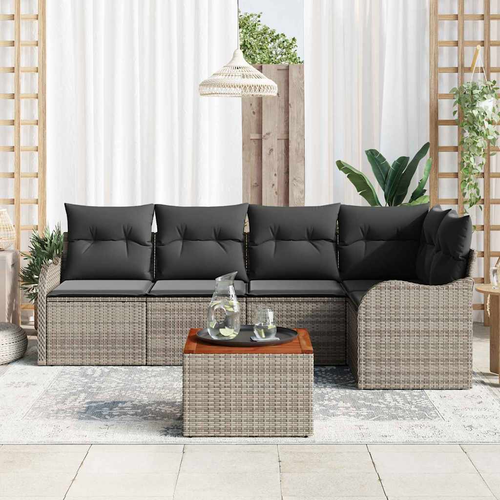 vidaXL Tuin Sofa Set 6 pcs Grijs Groot Riet, Polyester