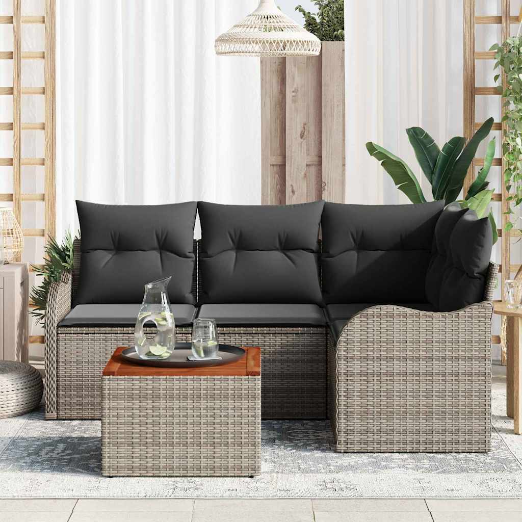 vidaXL Tuin Sofa Set 5 pcs Grijs Groot Poly rattan & Stof