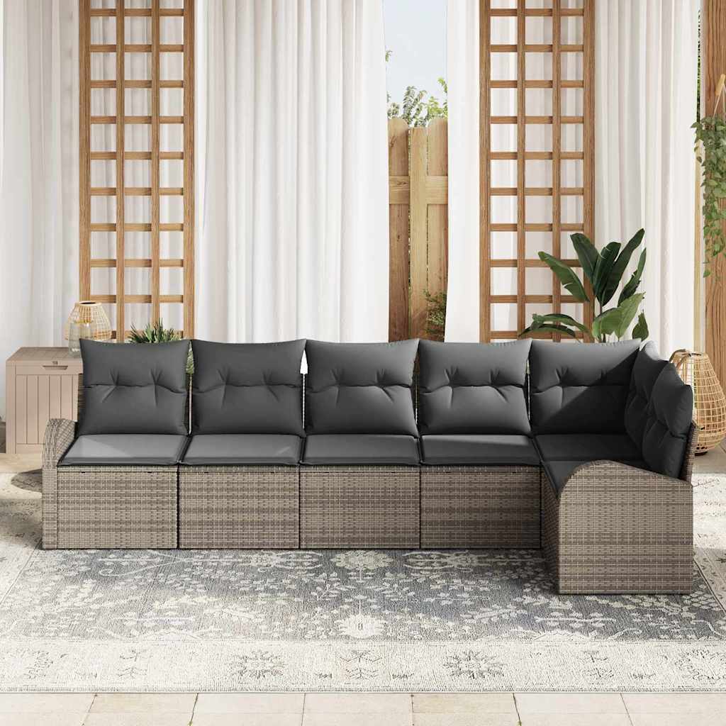 vidaXL 6-delige tuinsofa set met kussens, grijze poly rattan