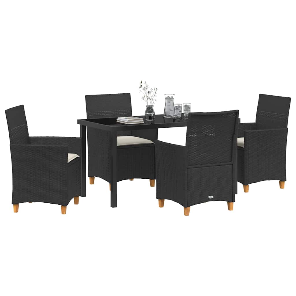 vidaXL 5 Delige Eetset Voor In De Tuin Met Kussens - Zwart Poly Rattan
