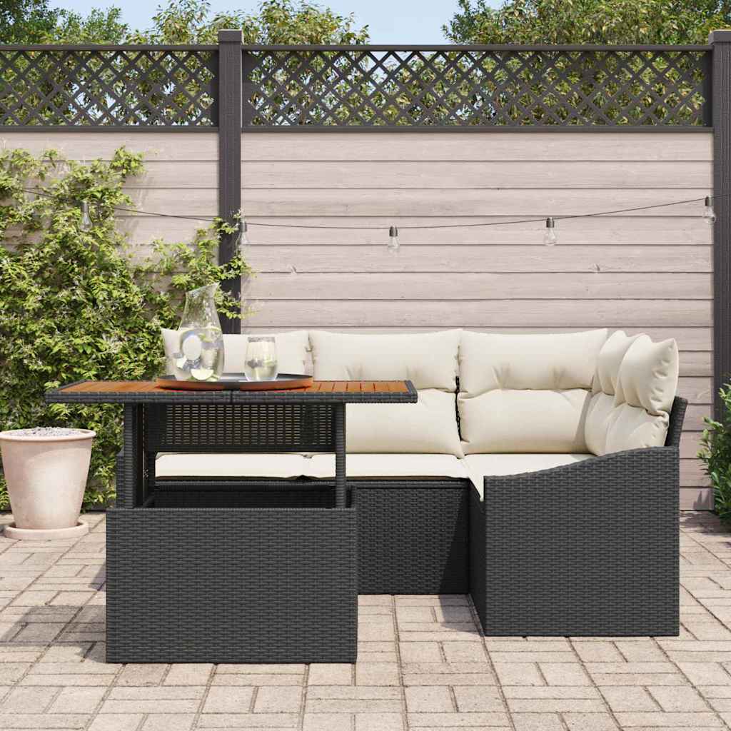 vidaXL 5-delige tuinsofa set met kussens in zwart poly riet