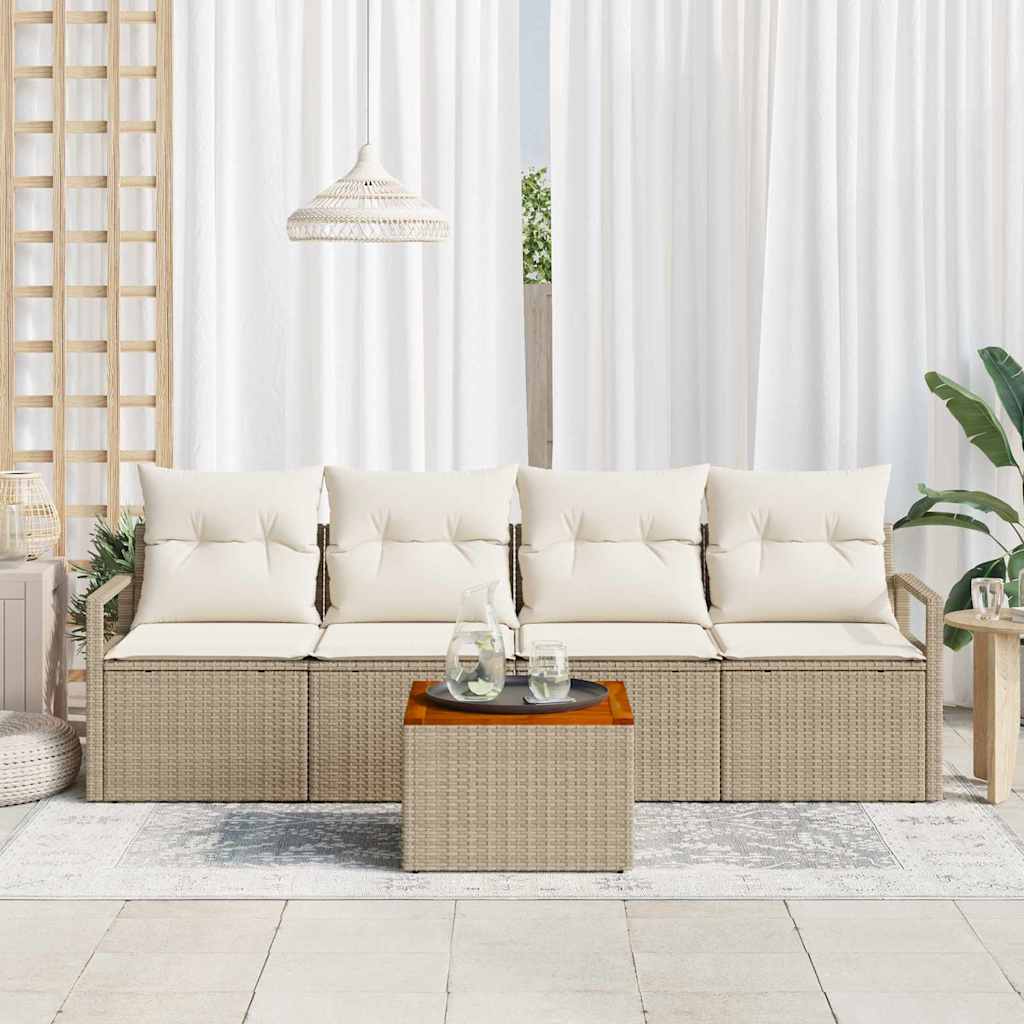 vidaXL Tuin Sofa Set 5 pcs Beige, wit Standaard Riet, hout, stof