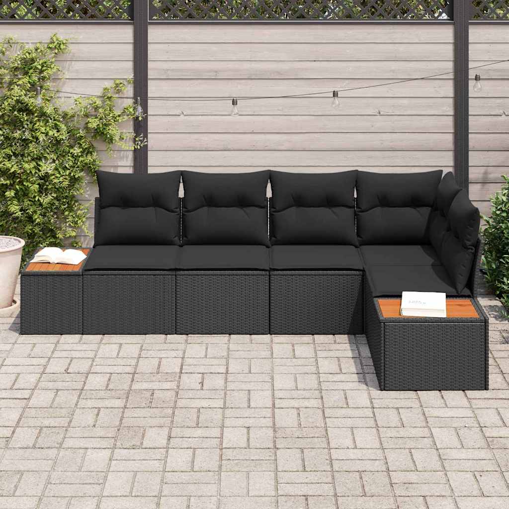 vidaXL 5-delige tuinsofa set met kussens in zwart poly riet en acacia