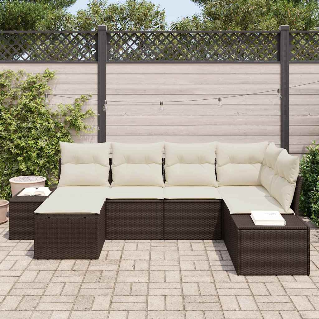 vidaXL 6-delige tuinsofa set met kussens in bruin poly rattan