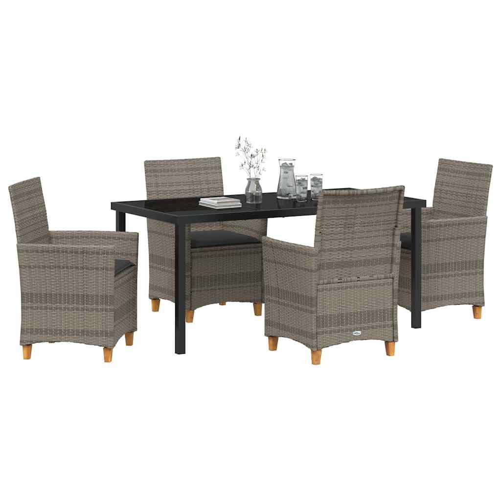 vidaXL 5-Persoons Tuin Eetset met Kussens Grijs Poly Riet