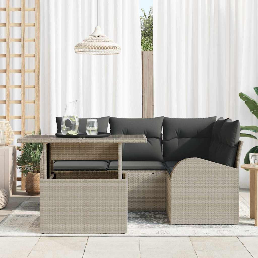 vidaXL 5-delige tuinsofa set met kussens in lichtgrijs poly rattan