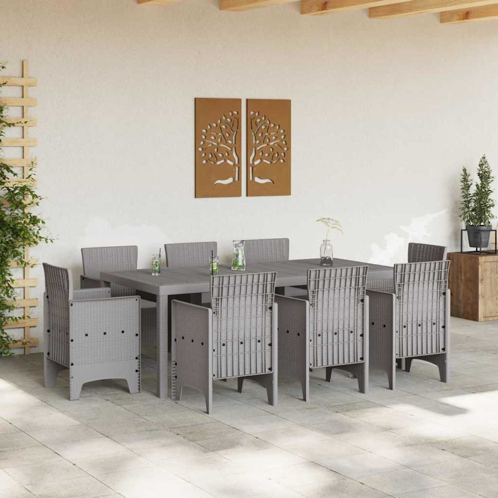 vidaXL Tuin Eetset 9 pcs Lichtgrijs Kunststof