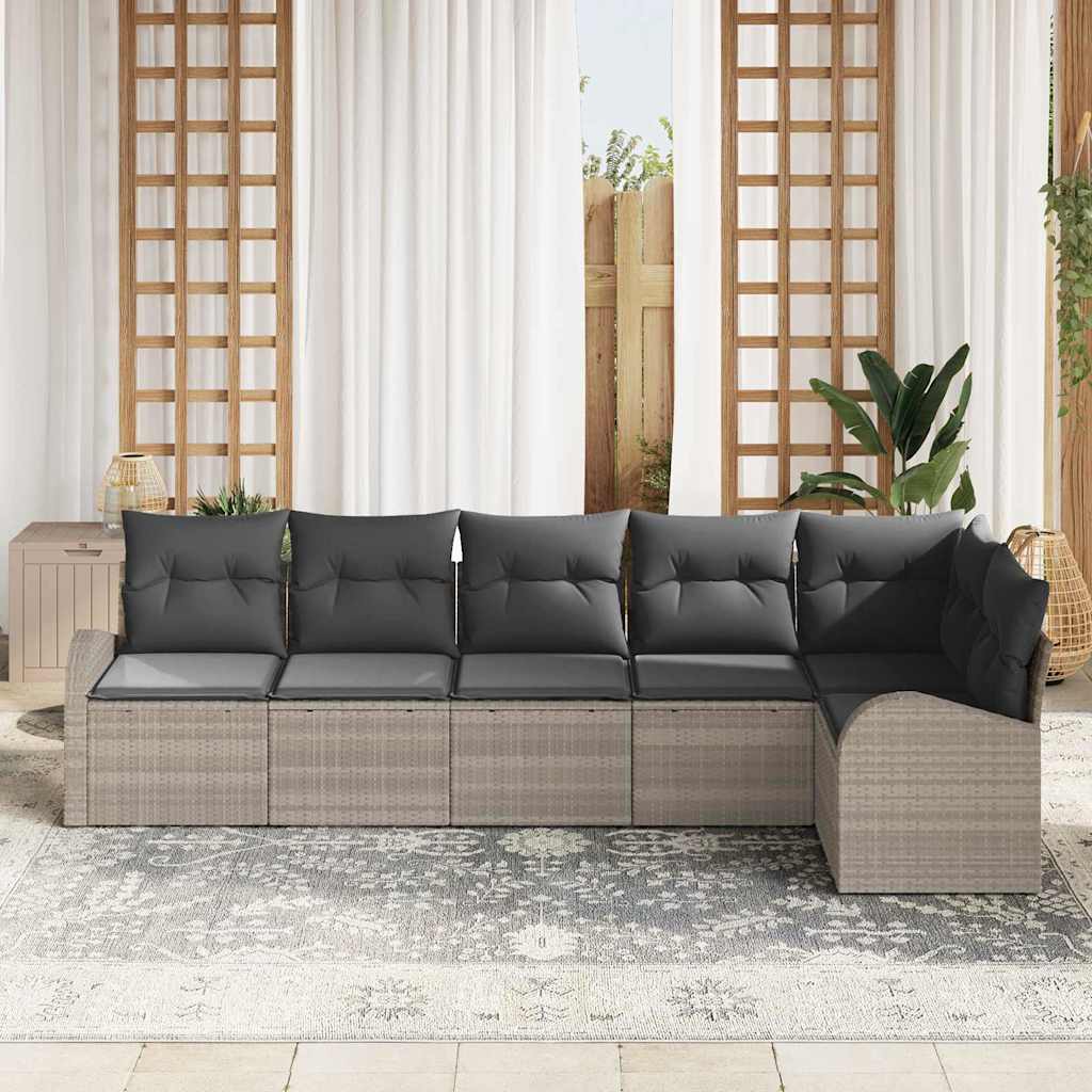 vidaXL 6-delige tuinset met kussens, lichtgrijs poly rattan