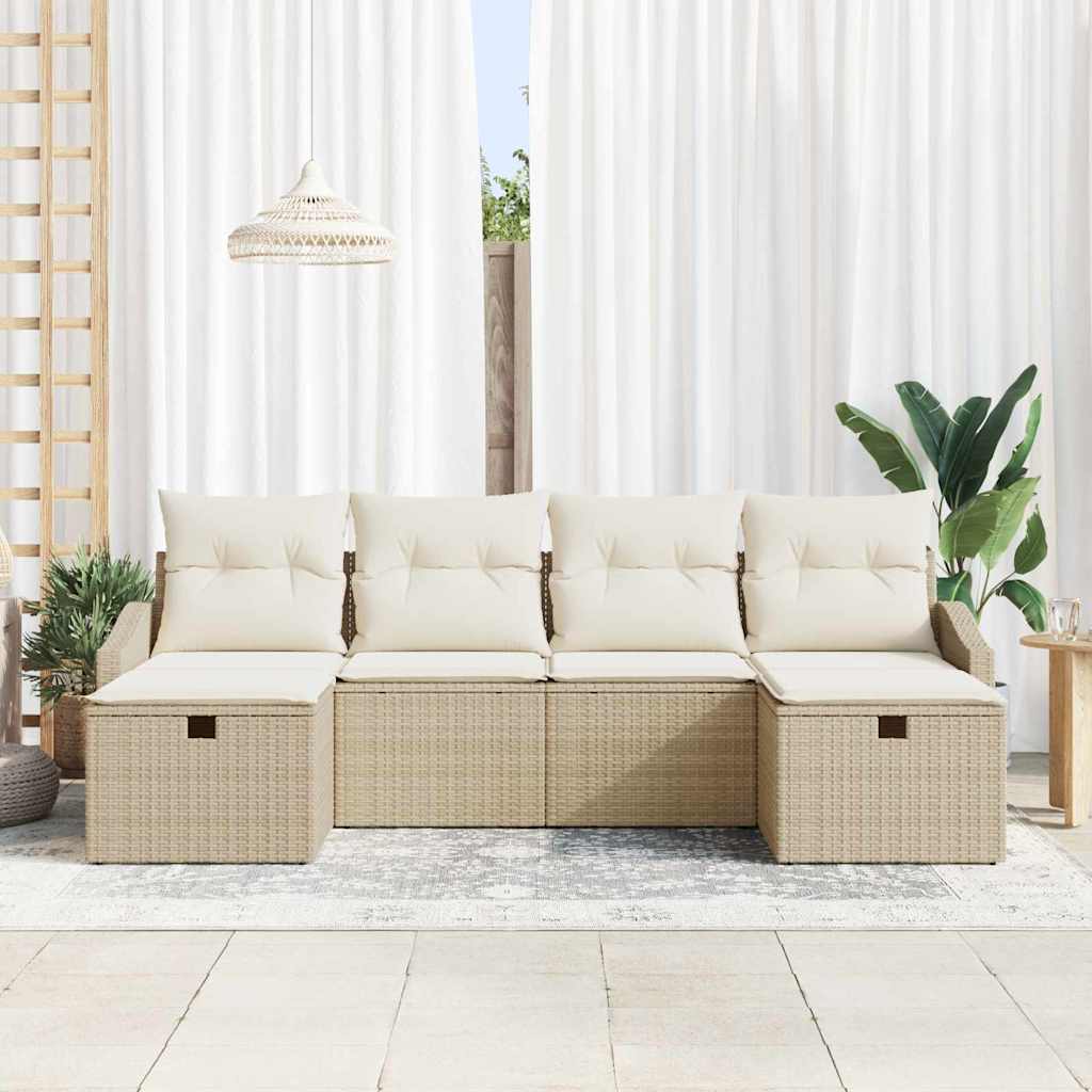 vidaXL 6-delige tuinsofa set met kussens in beige poly rattan