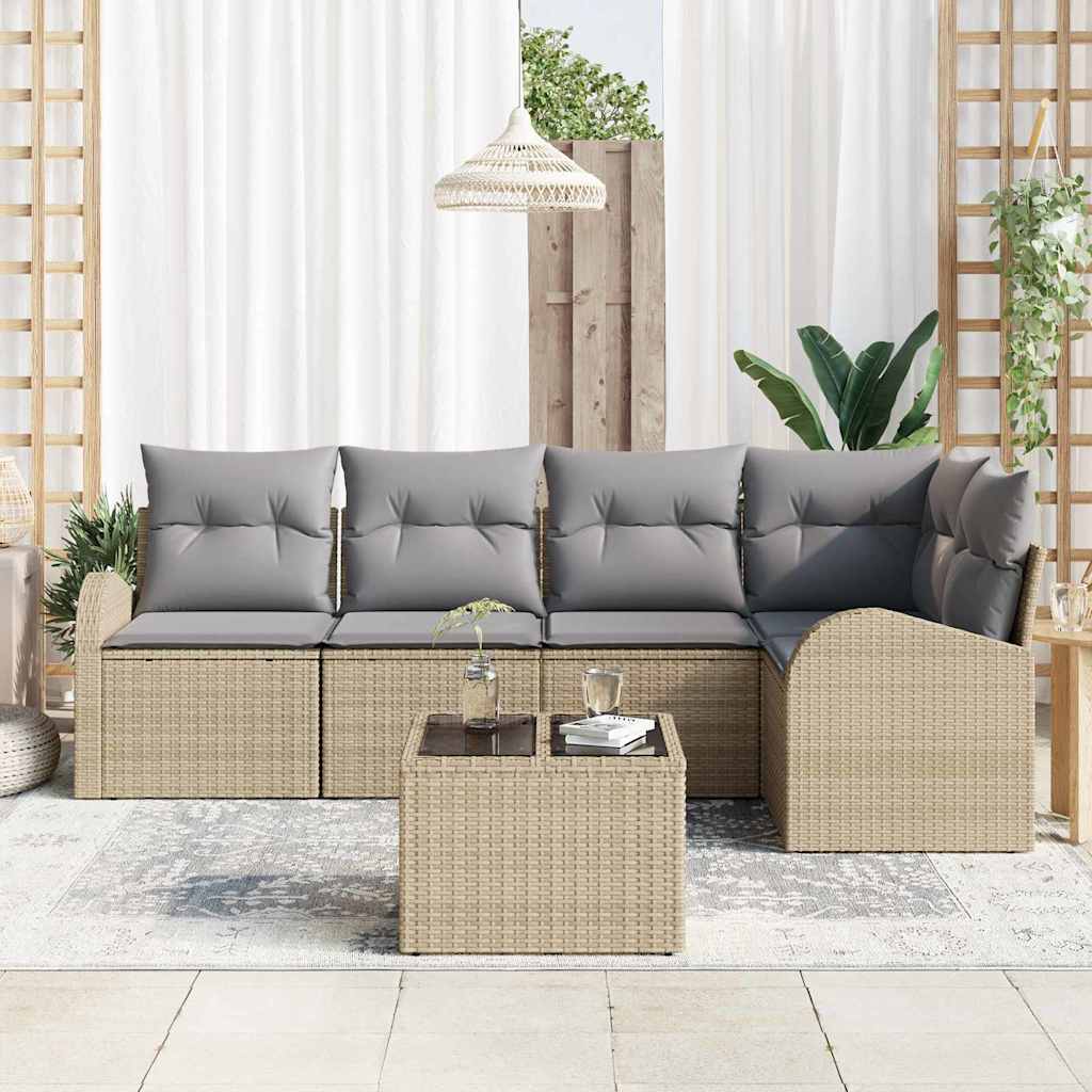 vidaXL 6-delige tuinset met kussens van zwart poly rattan