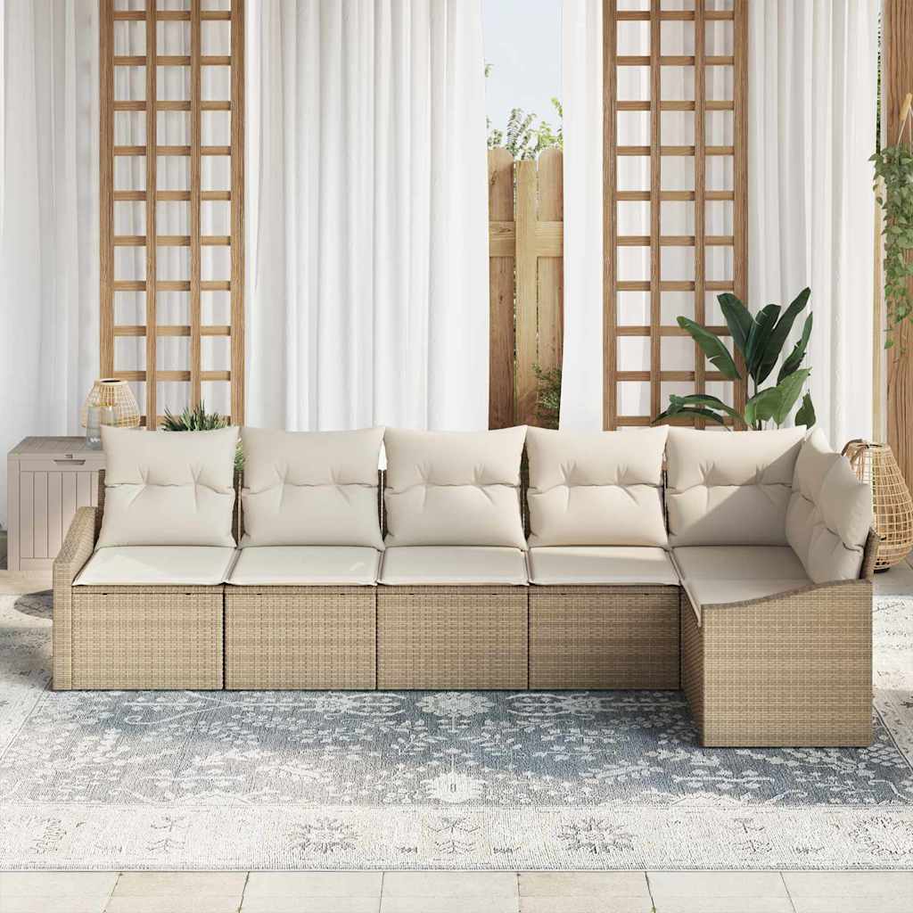 vidaXL 6-delige tuinsofa set met kussens in beige poly rattan