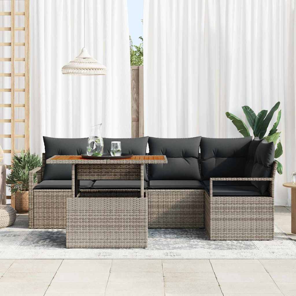 vidaXL 6-delige tuinset met kussens in het grijs van poly rattan