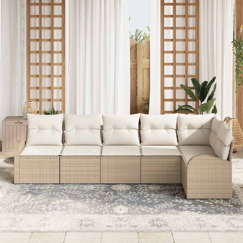 vidaXL 6-delige tuinsofa set met kussens, beige poly rattan