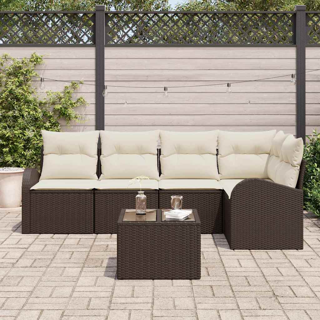 vidaXL 5-delige tuinsofa set met kussens in grijs poly riet