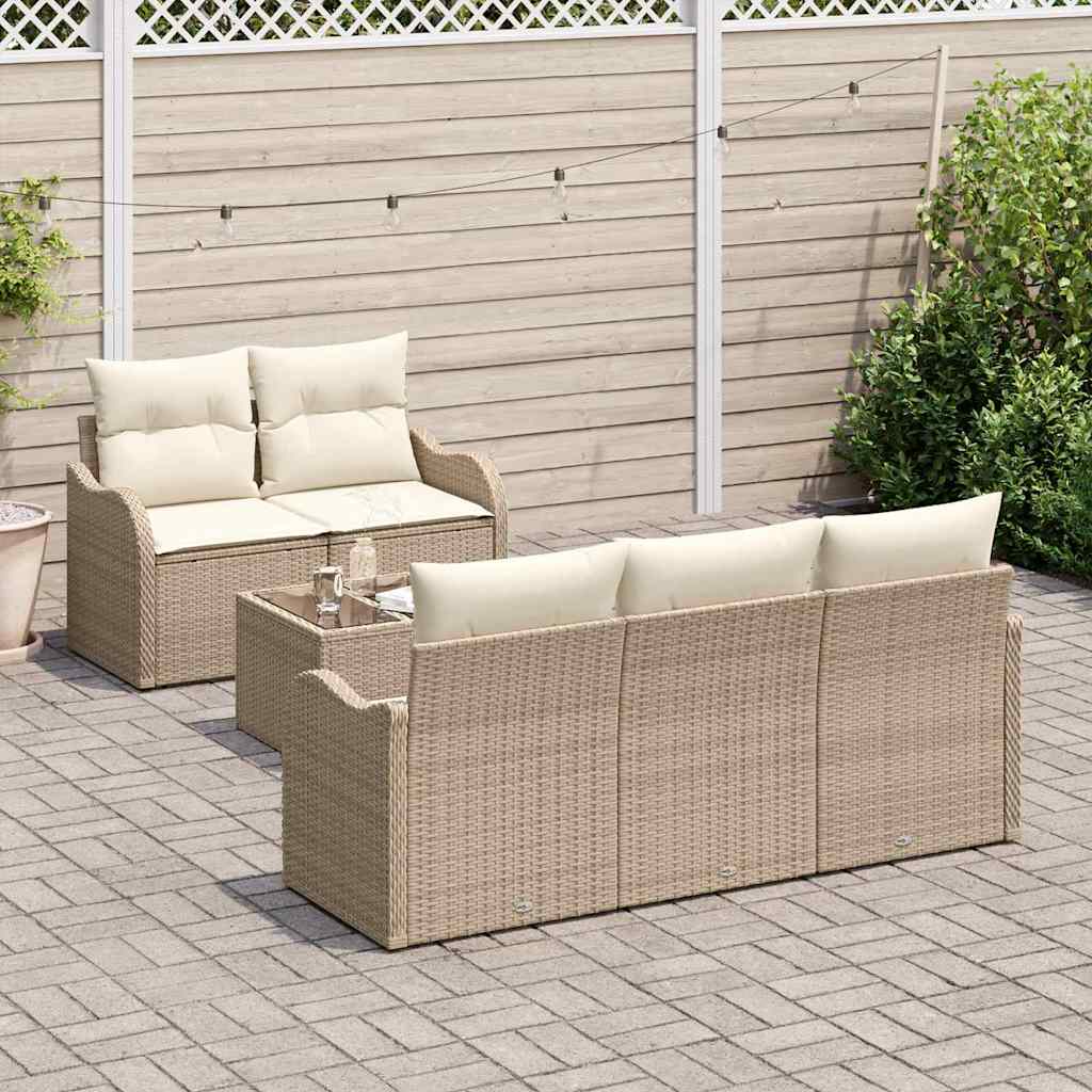 vidaXL 6-delige tuinsofa set met kussens in beige poly rattan