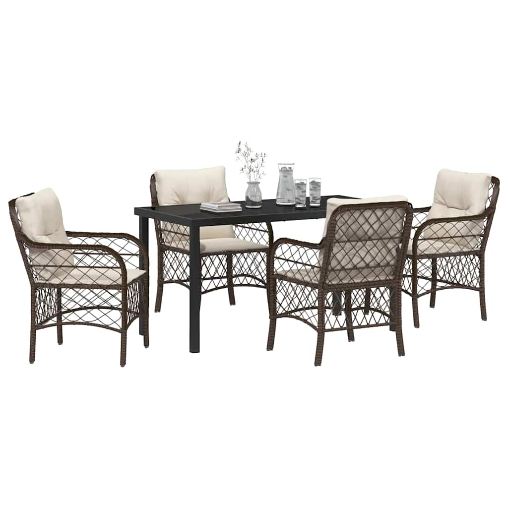 vidaXL 5-delige Tuinset met Kussens Bruin Poly Rattan