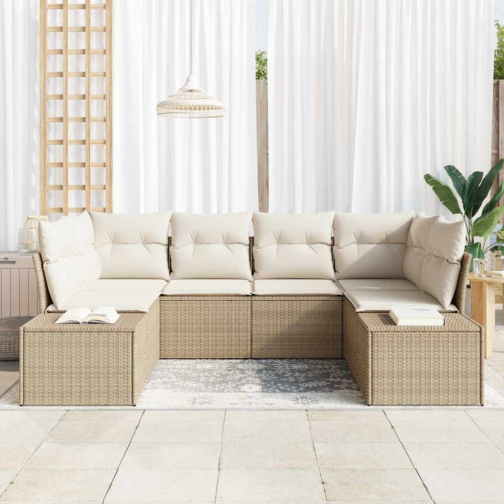 vidaXL 6-delige tuinset met kussens in beige poly rattan