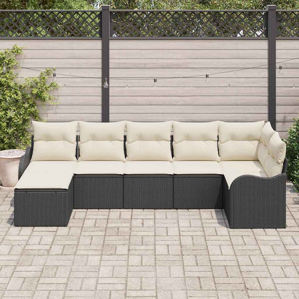 vidaXL 7-delige tuinset met kussens in zwart poly rattan
