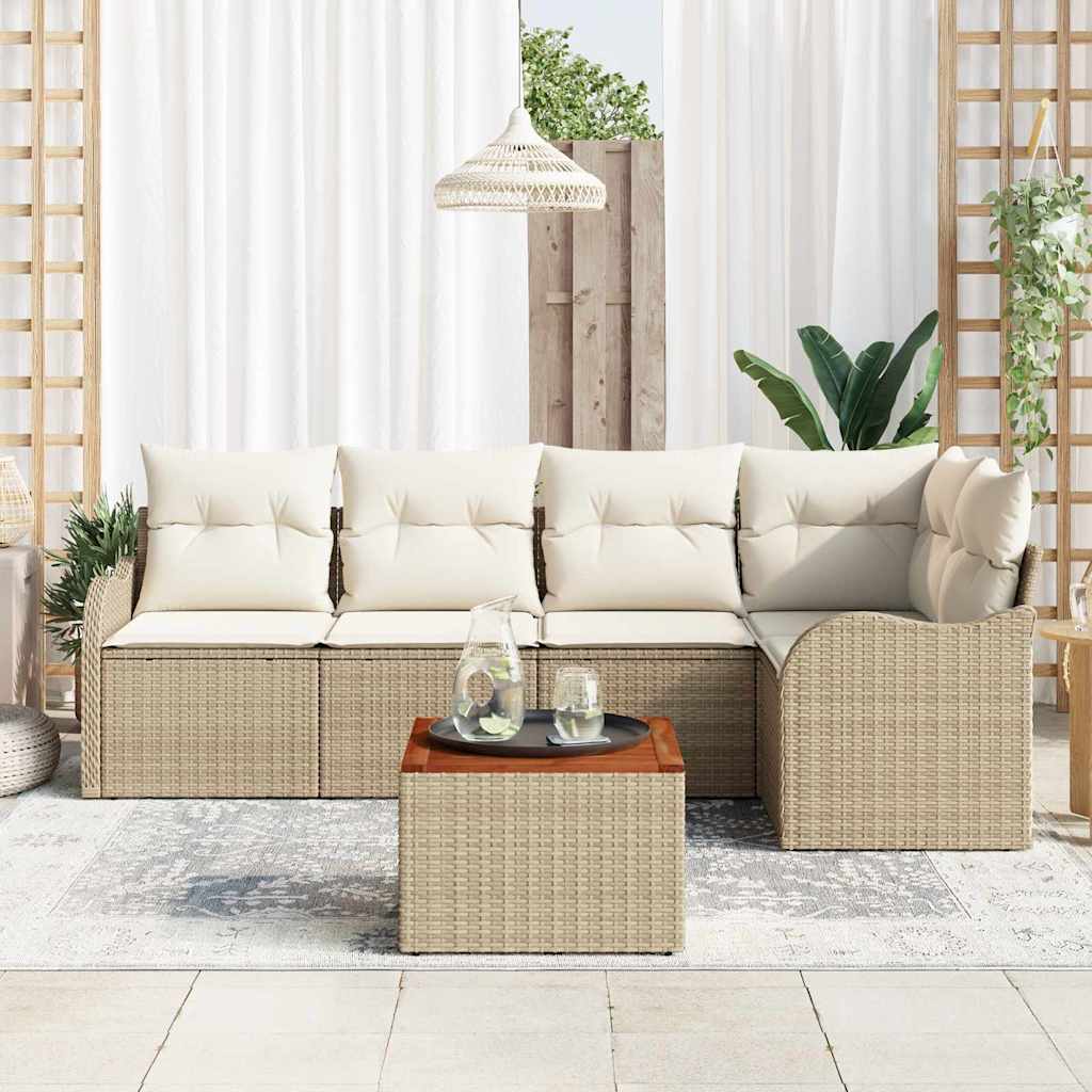 vidaXL Tuin Sofa Set 6 pcs Beige, wit Groot Rattan & Hout