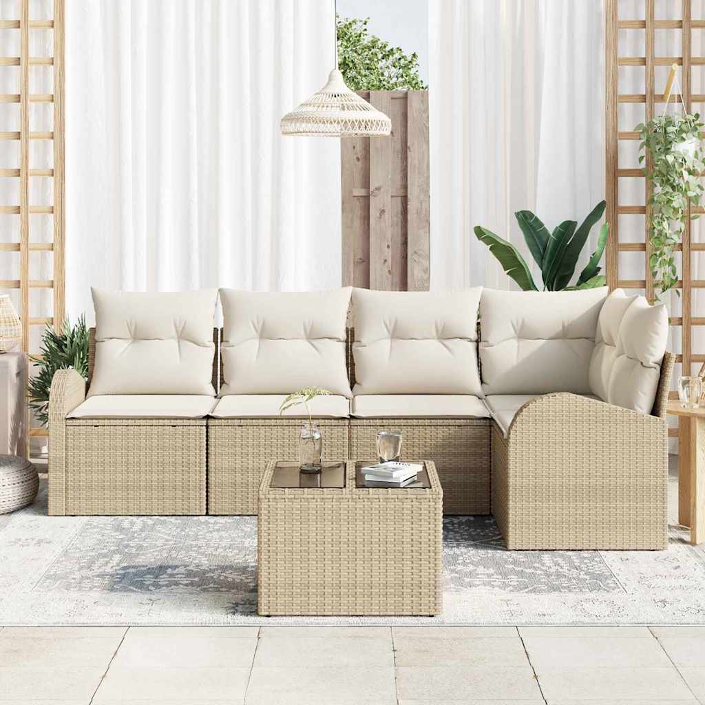 vidaXL 6-delige tuinsofa set met kussens in het bruin van poly rattan.