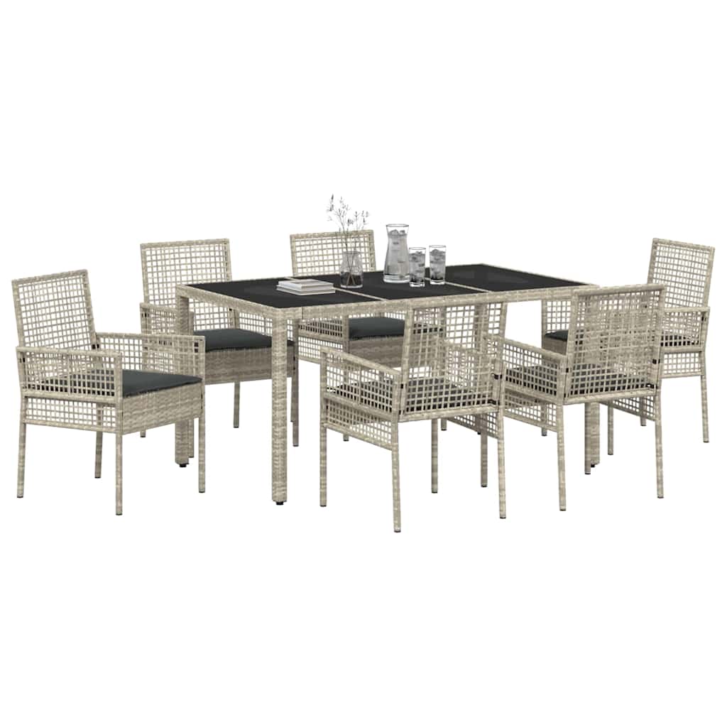 vidaXL Tuin Eetset 7 pcs Lichtgrijs 150 x 90 x 75 cm Poly rattan
